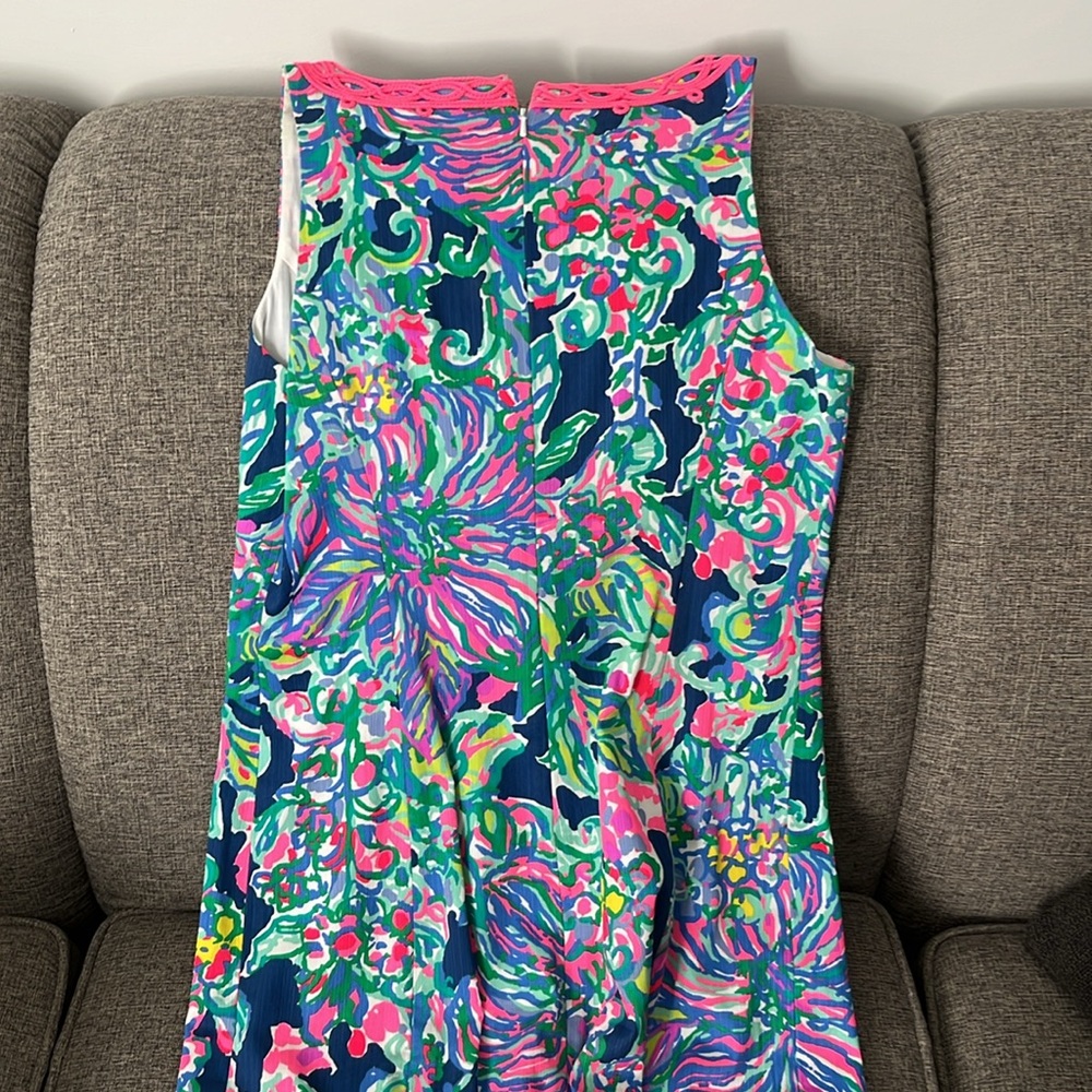 Lilly Pulitzer Navy Multi Floral Mini Dress with Pink Trim - Picture 3 of 3